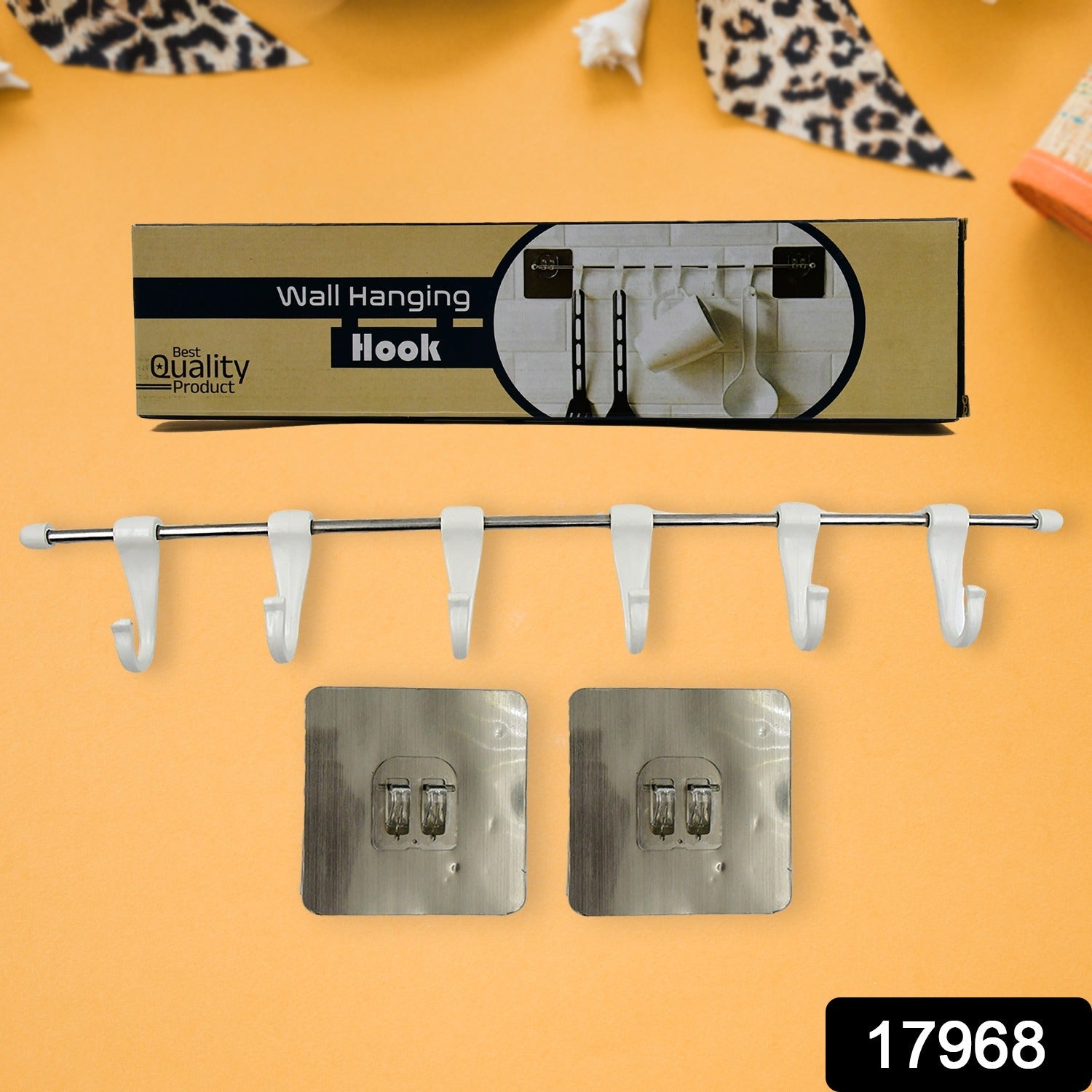 17968 Stainless Steel Utensil Hanger Rail Nail Free Wall Mount with 2 Magic Stickers & 6 Plastic Hooks For Kitchen 17968 Stainless Steel Utensil Hanger Rail Nail Free Wall Mount with 2 Magic Stickers & 6 Plastic Hooks For Kitchen